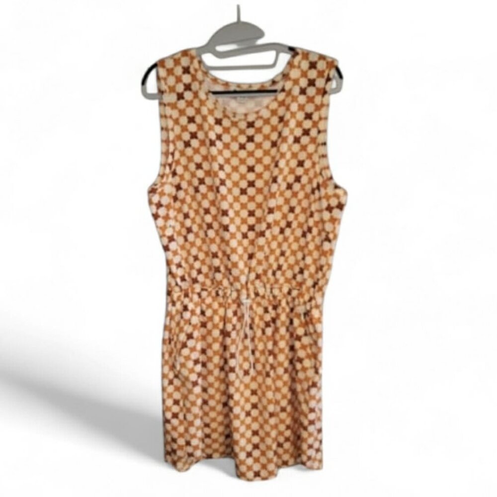 Tilley Dress Orange Burgundy Geometric Print Tank Dress Short Sleeveless Sz XL